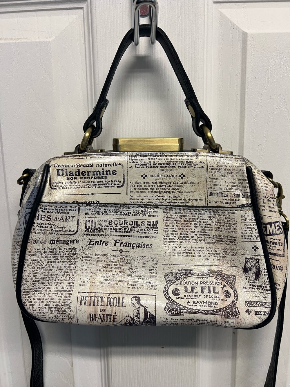 Newspaper Print Crossbody Bag with Black Trim - Picture 2 of 6